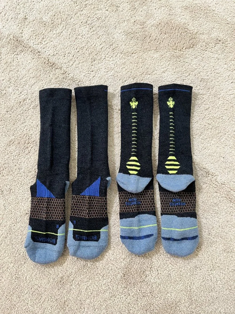 2-Pack New BOMBAS merino wool blend Midweight Crew Calf Socks XL Unisex Blue